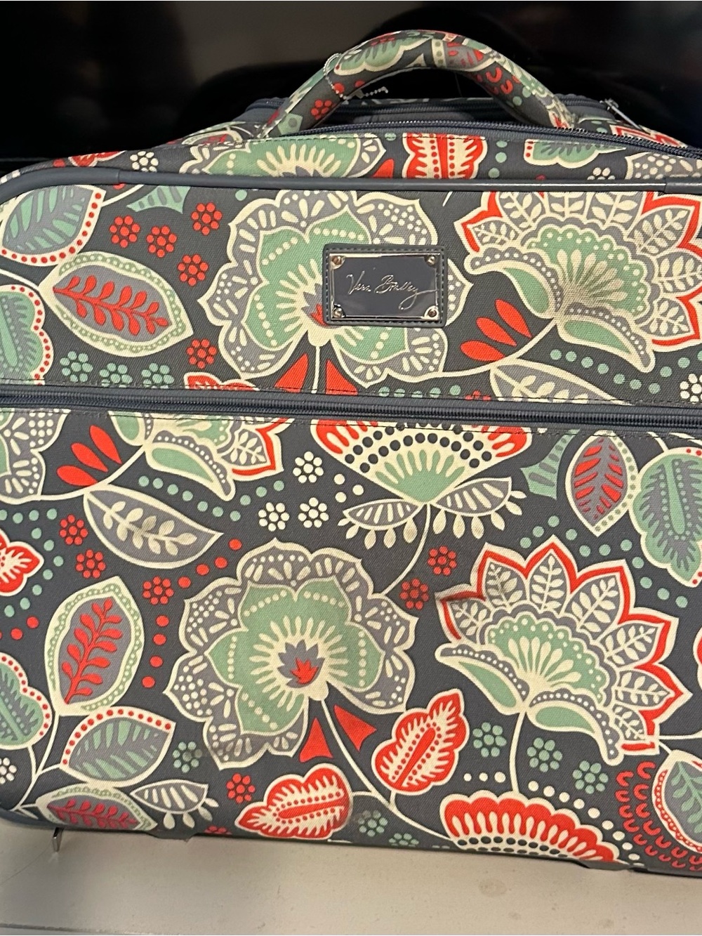 Vera Bradley Gray Floral Travel Tote with Red and Mint Accents